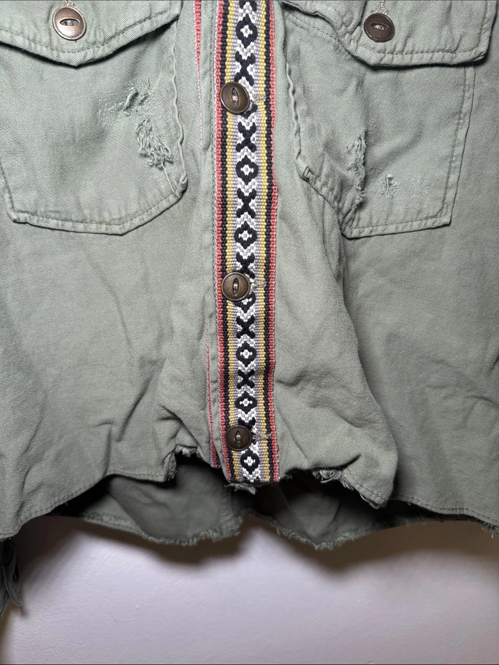 Free people Olive Green Hooded Jacket with Embroidered Trim size S - Picture 7 of 9